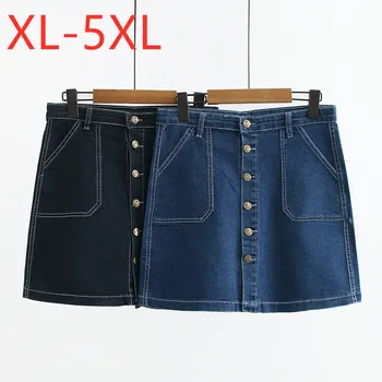 

New 2020 spring summer plus size mini skirt for women large loose casual cotton black blue button denim skirts 3XL 4XL 5XL