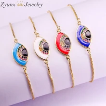 10 шт., эмаль, украшение в виде глаза с застежками цепь браслет с шармами микро проложить Радуга CZ ювелирный браслет с подвесками-чармами для Для женщин и девочек