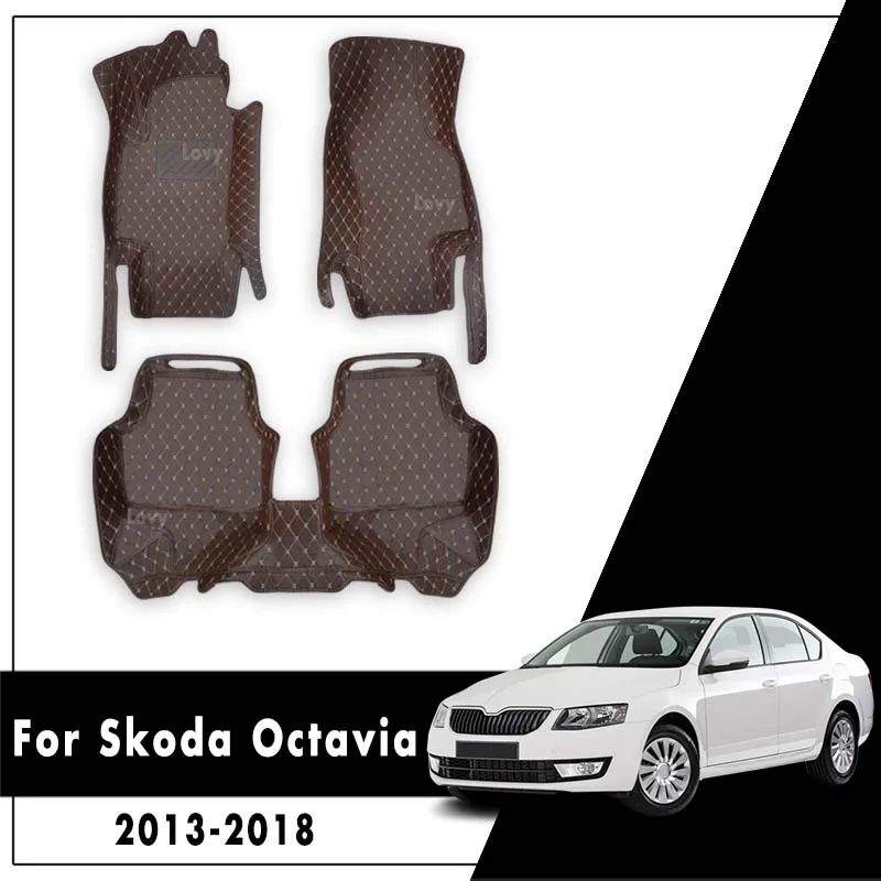 

LHD Car Floor Mats For Skoda Octavia MK3 5E 2013 2014 2015 2016 2017 2018 custom Carpets in the auto 3d leather texture