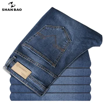 

2020 new rear pocket line graphic men's straight slim jeans high-quality cotton stretch business casual men's denim jeans P59300