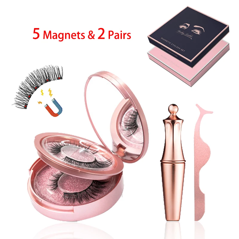 

2 Pairs Magnetic False Eyelashes with 5 Magnets Eyeliner Natural Long Lashes Eyelash Curler Eyelashes for Extension Makeup Kit