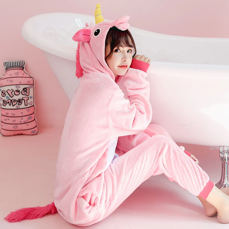 Pink sky horse Женские пижамы с единорогом, комплекты кугуруми, фланелевые пижамы с милыми животными, женские зимние пижамы с единорогом и пандой, пижамы, домашняя одежда - Цвет: Pink sky horse
