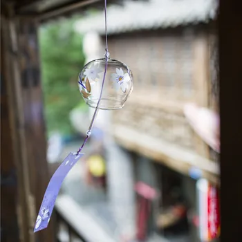 

12pcs/pack 7*8cm Hand Painting Purple Glass Windchime Transparent Glass Hanging Bell New Year Birthday Friend Gift Handmade