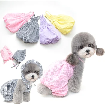 

S-XXL Plaid Summer Clothing Puppy Costume Outfit Dress Up Pet Dog Dress Summer Pet Dog Clothes Dress Skirt With Sun Hat