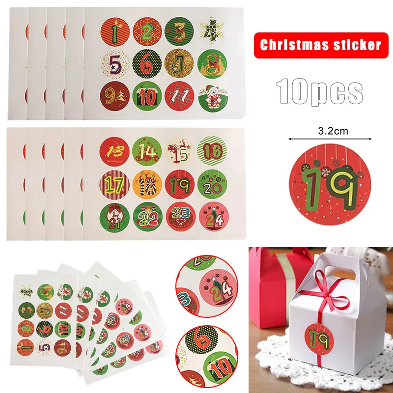 10 Blatter Set Weihnachten Aufkleber Advent Kalender Zahlen 1 24 Verzierungen Geschenk Hvr88 Ball Ornamente Aliexpress