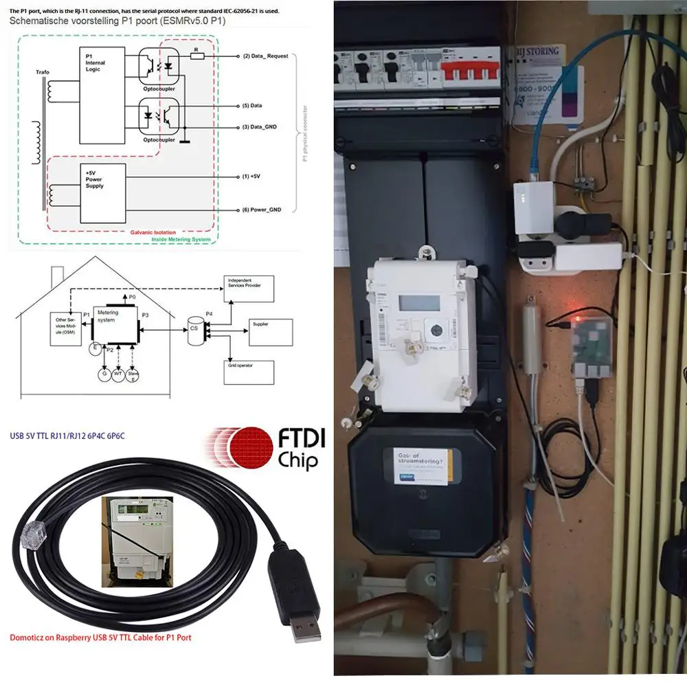 Domoticz on Raspberry Dsmr Holandês p1 Poort para Medidor Smart Jusme Kaifa Fixis Iskra Sagemcom Kamstrup - Imagem 2