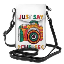 

Vintage Camera Illustration With Quote Shoulder Bag Just Say Cheese Stylish Leather School Women Bags Woman Gift Purse