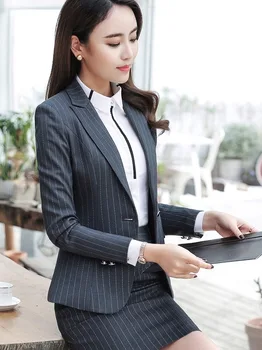 

2020 Autumn and Winter Professional Women Long-Sleeve Formal Dress Interview Overalls Slim Striped Suit Formal Skirt with Suit