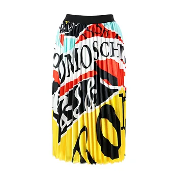 

English Letters Fashion Skirt Waist Skirt Women Elastic Waist Spring Summer Pleated Skirts Female