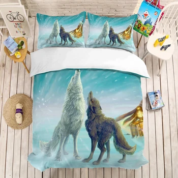 

Wolf Moon Galaxy Bedding Set Queen King Double Single Size Bed Cover Pillowcase 2/3 Piece Microfiber Duvet Cover Home Textiles