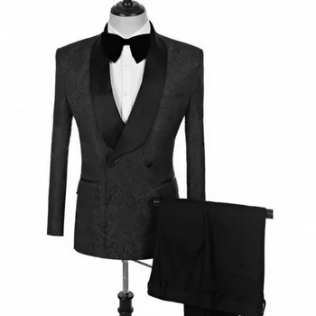 

Double Breasted Groomsmen Shawl Lapel Groom Tuxedos Black Men Suits Wedding/Prom Best Man ( Jacket + Pants + Tie ) Z78