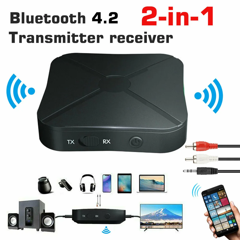 2 in 1 Bluetooth Wireless Transmitter Receiver 4.2 Adapter Audio Car Music TV BI 