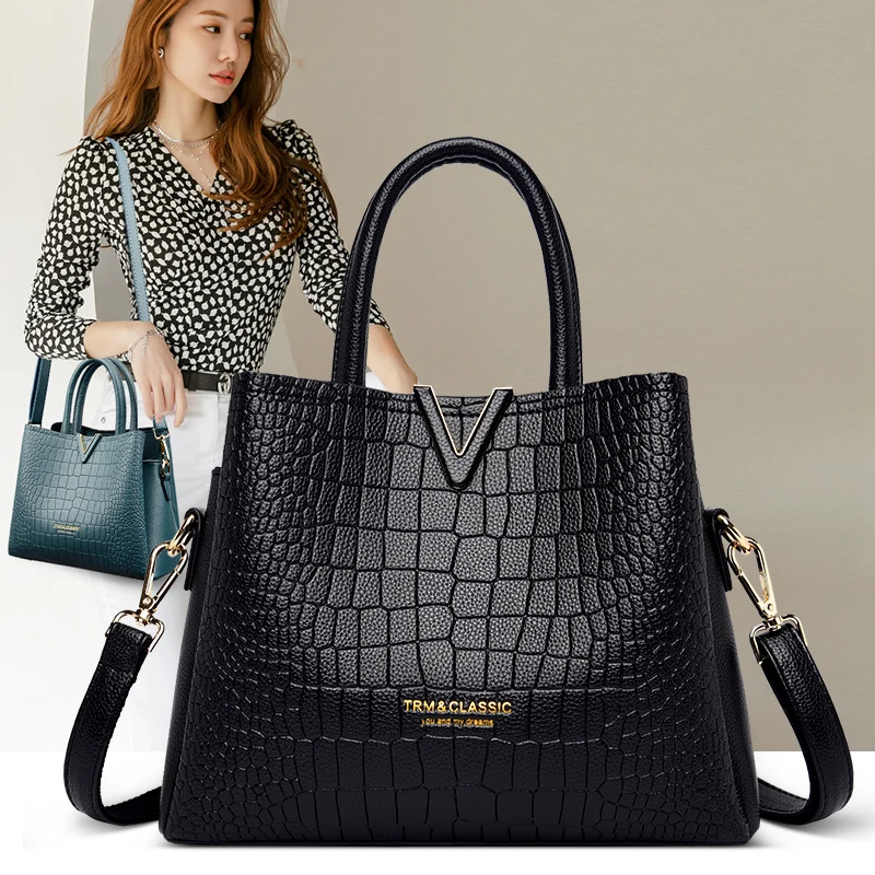 Bolsos de diseñador de piel de cocodrilo para mujer, bolso de mano de alta  calidad con asa superior, de doble uso, a la moda, con estampado de letras,  informal| | - AliExpress