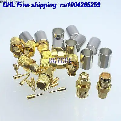 

DHL 100pcs RPSMA male jack crimp RG8 LMR400 RG213 RG165 straight male connector gold connector 22-ct