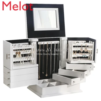 

Creative Solid Wood Jewelry Box Home Retro-european Princess High-grade Earrings Jewelry Receiving Box Organizer 36*24*30cm