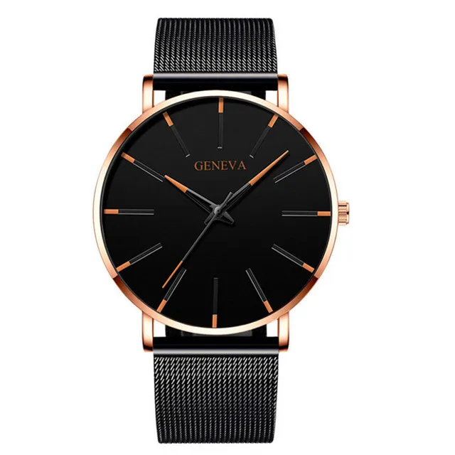 2021 NEW Watch Men Stainless Steel Mesh Belt Quartz Minimalist Ultra Thin Watches Men's Sports Leather Watch relogio masculino Mesh Orange Rose