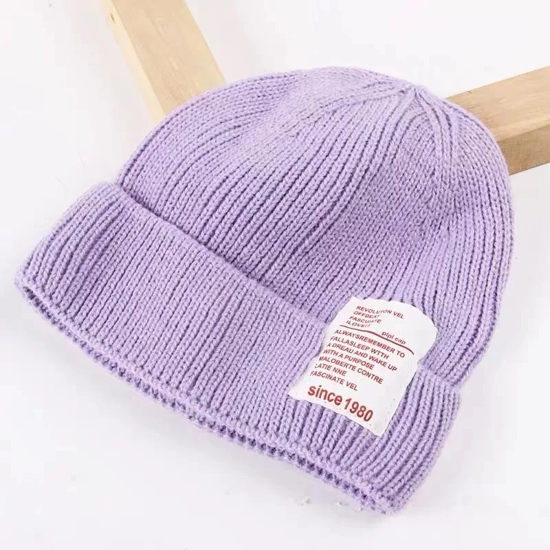 Purple Зимняя шапка для детей; вязаная шапка для новорожденных; вязаные однотонные Детские шапочки; шапки для мальчиков и девочек; головные уборы для малышей; детская шапка; аксессуары - Цвет: Purple