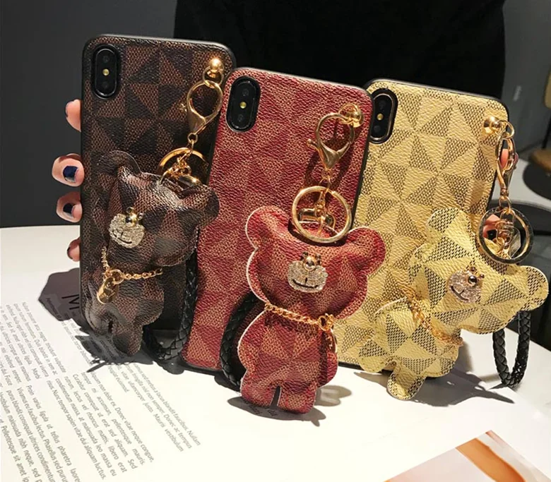 Милый чехол для телефона с объемным подвесным медведем для Iphone 11 Pro X Xs Max Xr 10 8 7 Plus, роскошный чехол из искусственной кожи