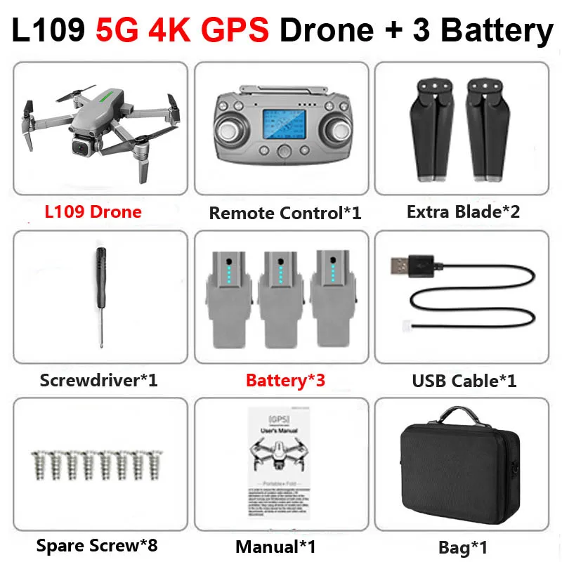 L109 L109-Pro gps Профессиональный Дрон с HD 4K ESC камерой 5G WiFi FPV оптический поток бесщеточный мотор RC Квадрокоптер Вертолет игрушка - Цвет: L109 4K 3B Bag
