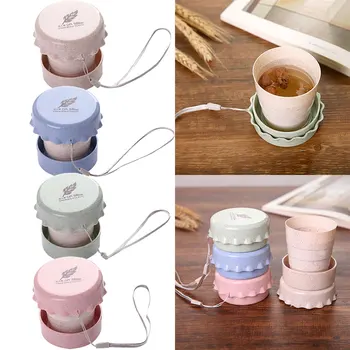 

Travel Plastic Folding Wheat Water Glass Collapsible Folding Cup Telescopic Drinking Cup Convenient Easy To Carry Fold Down Flat