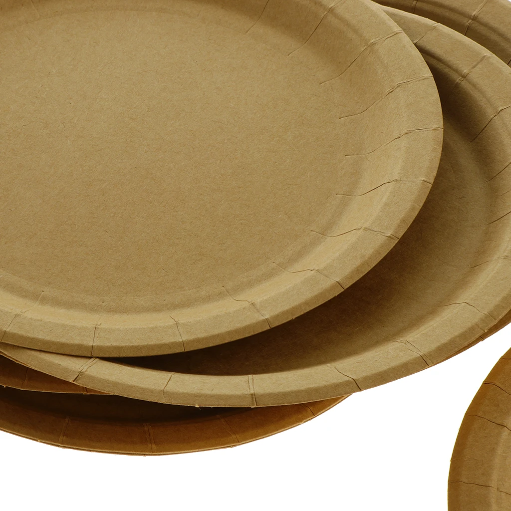 Одноразовые обеденные тарелки с круглыми крафтовыми пластинами для вечерние, свадебные, крестильное питание, одноразовые тарелки, столовые приборы, набор посуды