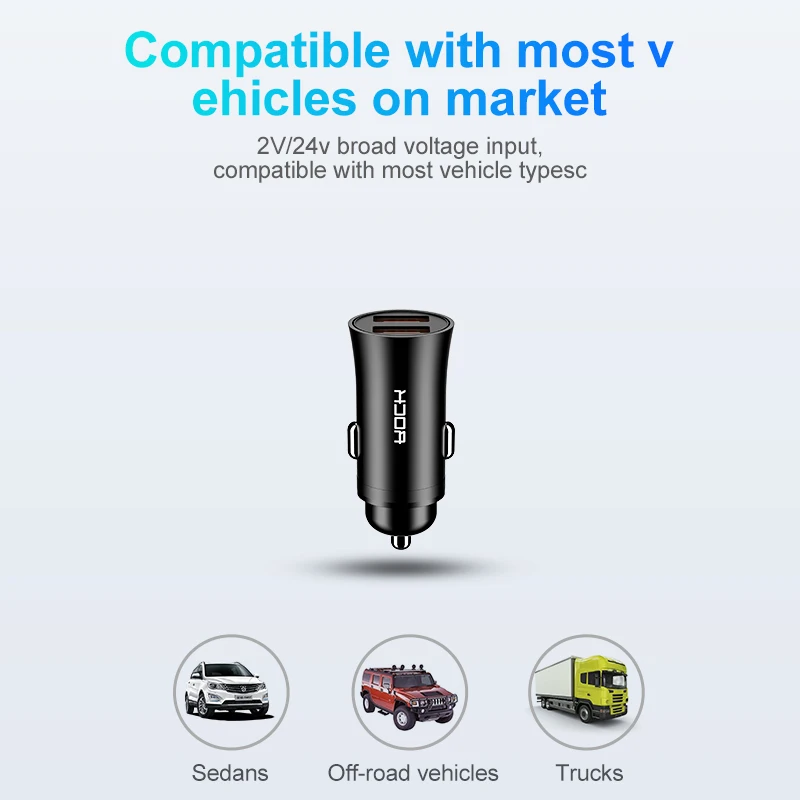 ROCK 32 Вт Металл Quick Charge 4,0 3,0 Автомобильное зарядное устройство двойной USB для Samsung Huawei Supercharge Quick Charge SCP 5A адаптер Автомобильное зарядное устройство