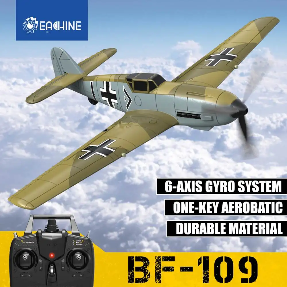 Best Eachine BF109 RC Airplane 2.4GHz 4CH 400mm Wingspan 6-Axis One Key U-Turn Aerobatic Xpilot Stabilization System EPP Mini RTF Toy