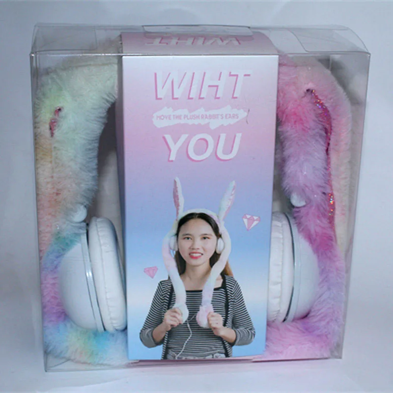 Fun rabbit wire headphone Girl Rabbit Cartoon Headhand With Gift Box Controllable LED Light Head mounted Headset Universal phone