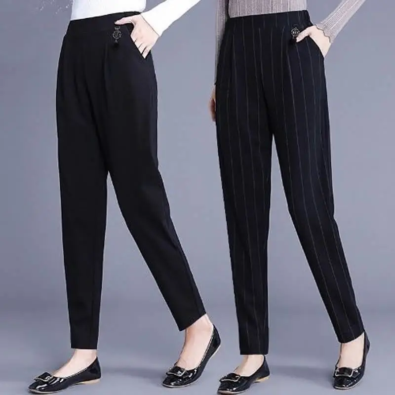 

Women's Work Pant Suits Striped Zipper Trousers Suit For Women Feminino 2019 Spring Hallen Pants Female Loose Business Pants