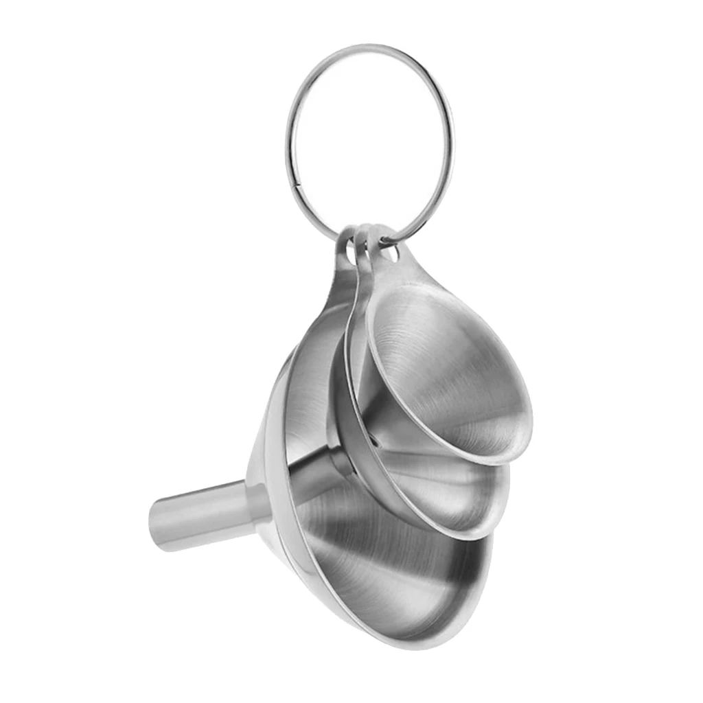 3 Piece Stainless Steel Kitchen Funnels for Filling Small Bottles Jars Flasks Containers