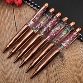 

Rose Gold Retractable Ballpoint Pen Office Supplies Dynamic Gift Box Liquid Glitter Metal Ballpoint Pens New Arrival