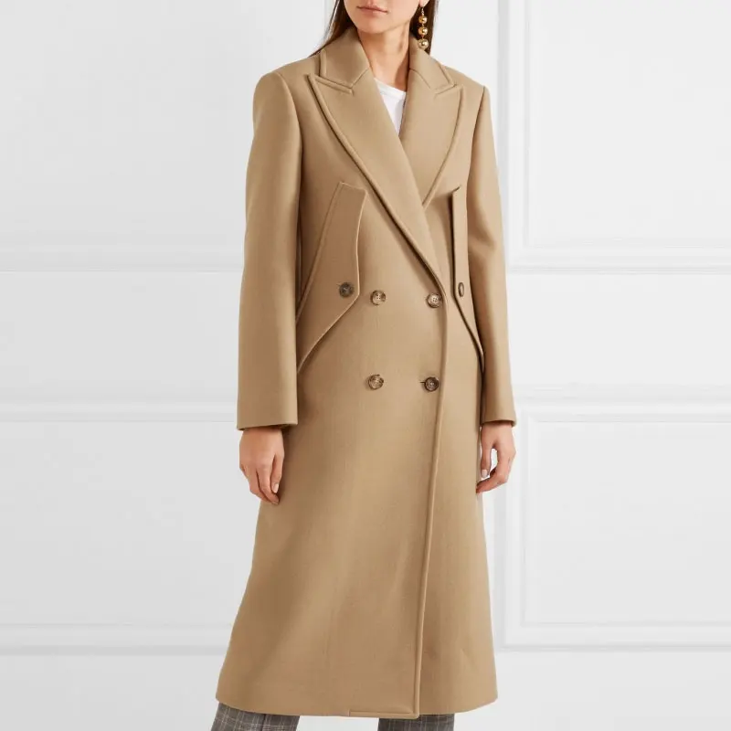 Новая мода, женское осенне-зимнее пальто, верблюжье, Простое Шерстяное, длинное пальто макси, тонкое, Casacos Femininos