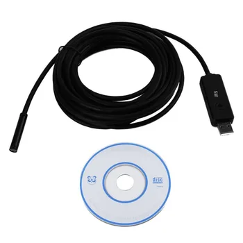 

5M 7mm Lens USB Endoscope Waterproof 6 LED Borescope Tube Inspection Video Photo Capture Mini Camera with Driver CD Black