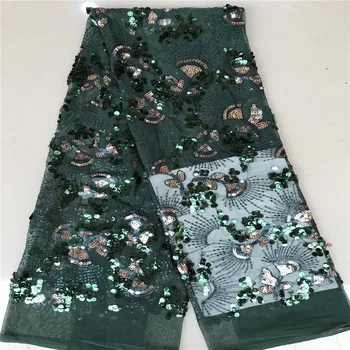 

green Nigerian Lace Fabric for Wedding 2019 High Quality Tulle African sequins Swiss Voile Lace Fabric French Net Lace