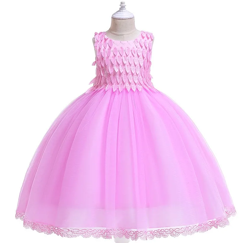 D0067 pink Высококачественное элегантное платье принцессы для девочек; платье для девочек; бальное платье без рукавов; Сетчатое платье с цветочным узором для девочек; платье для свадебной вечеринки; детская одежда - Цвет: D0067 pink
