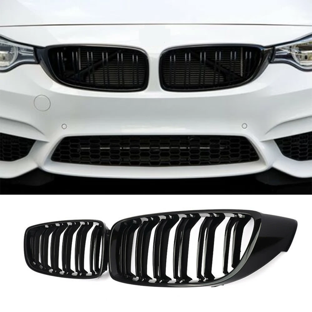 

Gloss Black Kidney Grill Grille Twin Bar For BMW 4 Series 2014 2015 2016 2017 2018 F32 F33 F36
