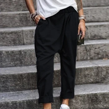

Women Cotton Blend Pants Oversized 2020 Autumn Casual Pant Loose Lady Cotton Pant Solid Color Female Harem Pants