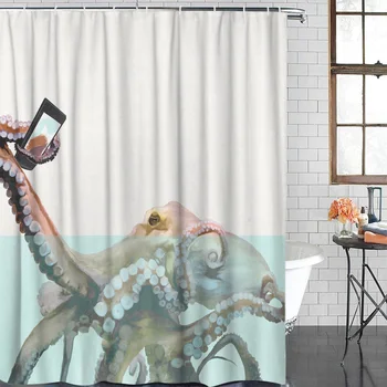 

Marine Life Theme Self-Portrait Octopus Pattern Shower Curtains Polyester Fabric Waterproof Bathroom Bath Curtain