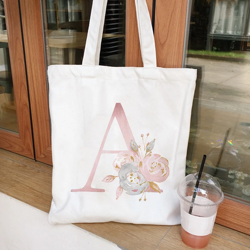 

Ladies Handbags Cloth Canvas Tote Bag Floral Letters Pattern Shopping Travel Women Eco Reusable Shoulder Shopper Bags