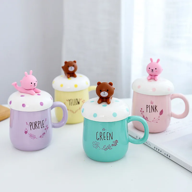 400ML cartoon creative ceramic mug mobile phone holder cup cover cute couple coffee mug with handle milk breakfast cup