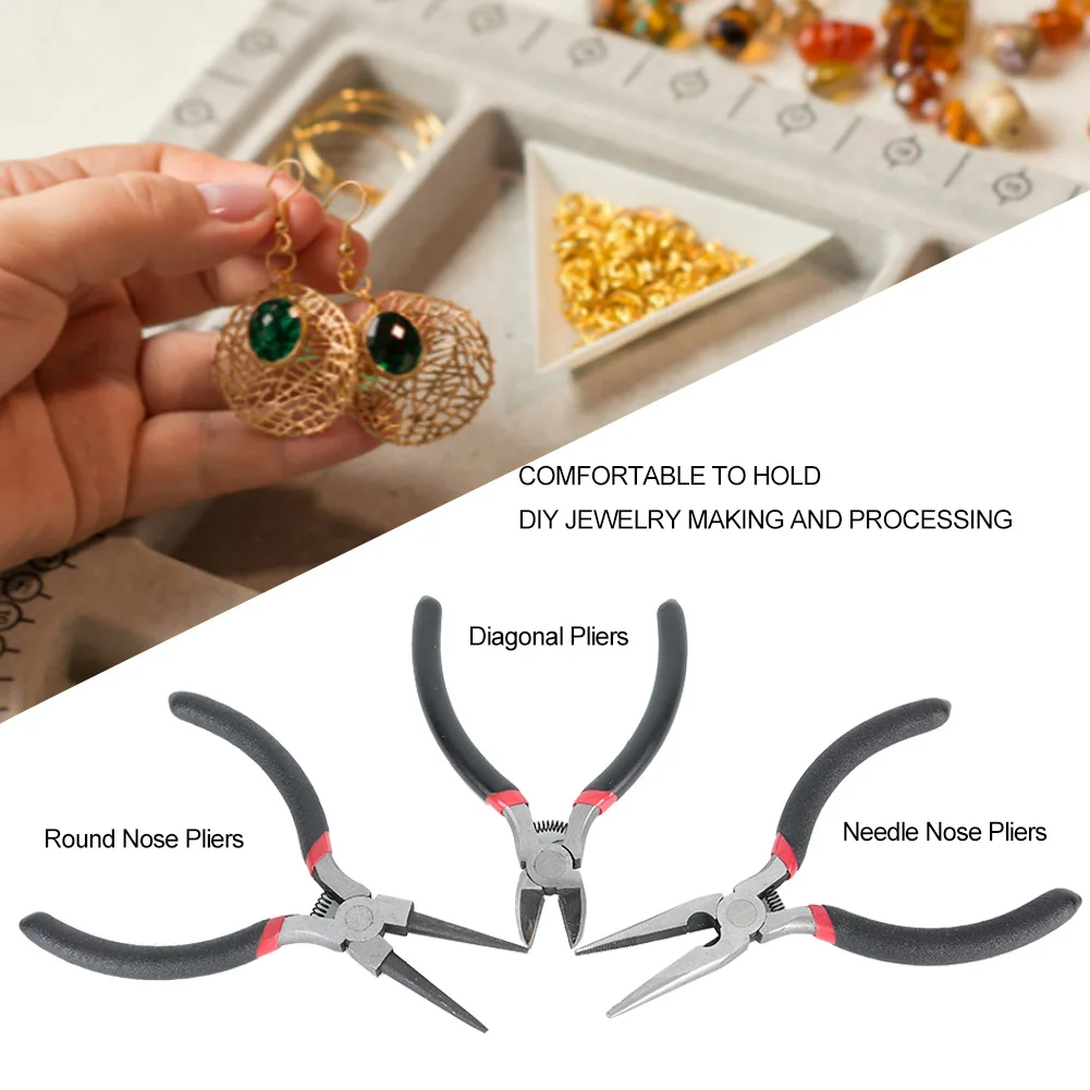 3pcs 5inch Portable Jewelry Pliers Tool Equipment with Spring for DIY Handcraft Making Processing Jewelry Making Tool Accessory