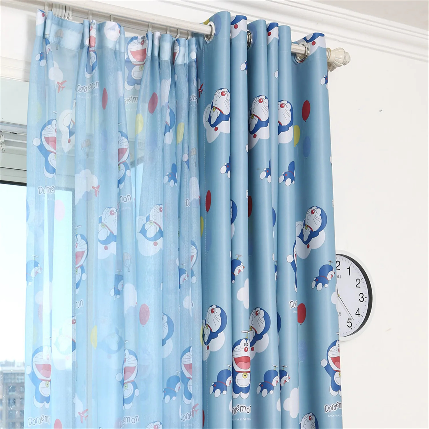 Doraemon затемненные занавески для детской комнаты, полиэстер, высокое качество, экологические синие занавески для гостиной - Цвет: Tulle