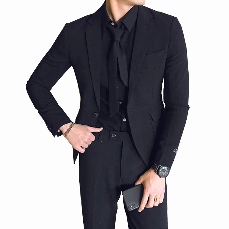 Costume Black Notch Lapel 2 Pieces Wedding Suits Mens Prom Dinner Male Fashion Blazer Groom Tuxedo Wear Jacket+Pants | Мужская одежда