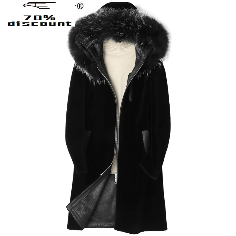 

Sheep Shearing Wool Jacket Real Fur Coat Men Raccoon Fur Collar Autumn Winter Jackets Mens Coats Hooded 2020 P-M8522Z