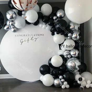 

Marble Balloons Garland Kit Chrome Sliver Black White Balloon Arch Birthday Wedding Baby Shower Hollywood Party NEW YEAR Decor