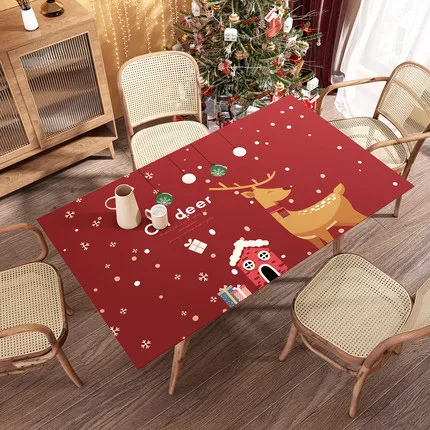 

New Arrive Santa Elk Pattern PVC Table Cloth Christmas Dinner Decoration Soft Glass Christmas And New Year Gifts Free Shipping