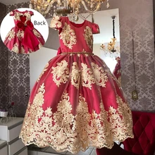 Новогоднее платье с цветочным узором для девочек карнавальное платье, платье принцессы на возраст от 4 до 10 лет Детские платья для девочек, костюм для свадебной вечеринки красные платья