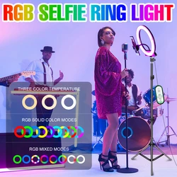Rgb colous anel luz led selfie lâmpada usb pode ser escurecido ringlamp 5v fotografia lâmpada de preenchimento com tripé circular luzes vídeo lampara