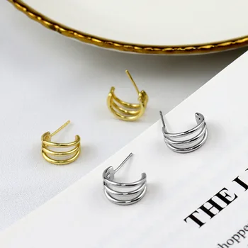 

925 Sterling Silver Earring Multi-layer Elegant Stud Earring Personality Circle Ear Charm Punk Statement Earrings For Women Gift