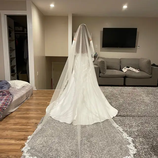 Новая кружевная Длинная свадебная фата Mantilla в белом цвете бриллиантовая белая